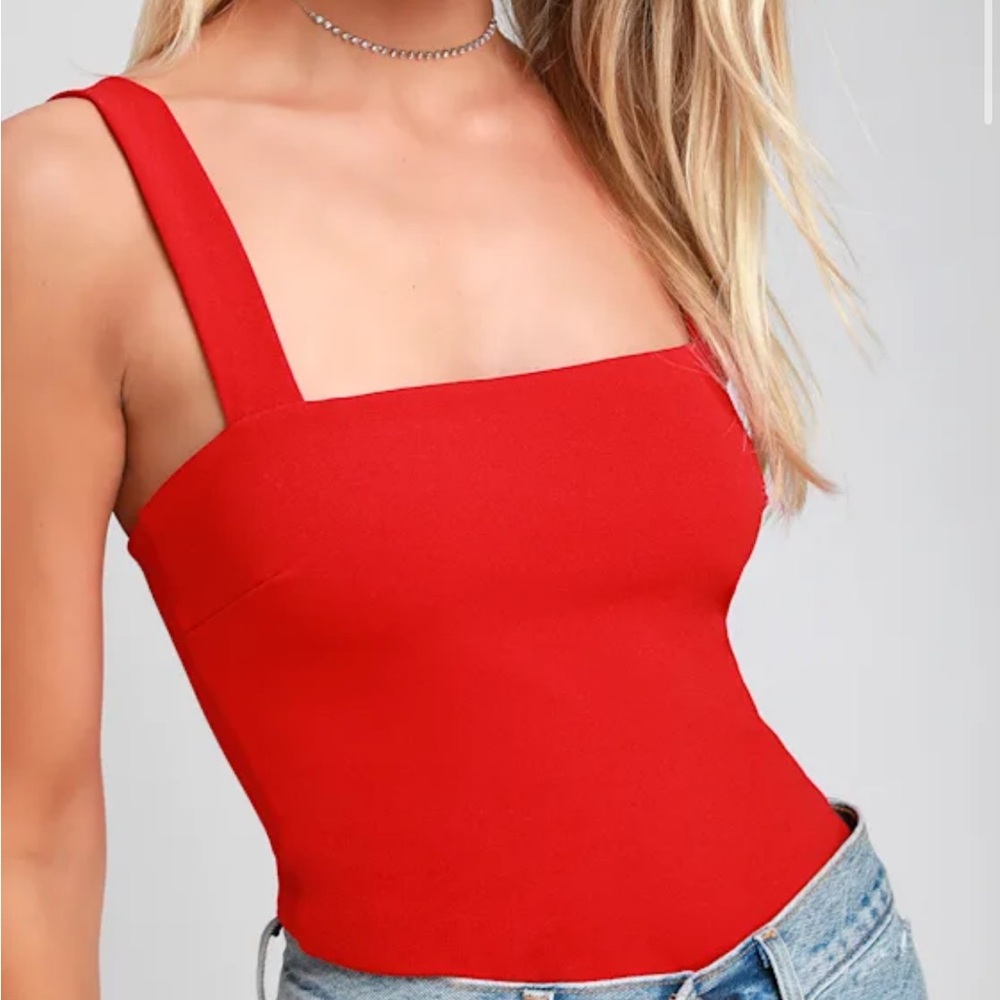 Red Square Neck Sleeveless Bodysuit